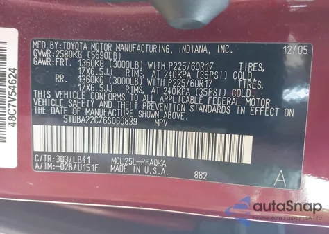2006 Toyota Sienna Xle Limited from USA, damaged, VIN 5TDBA22C76S060839